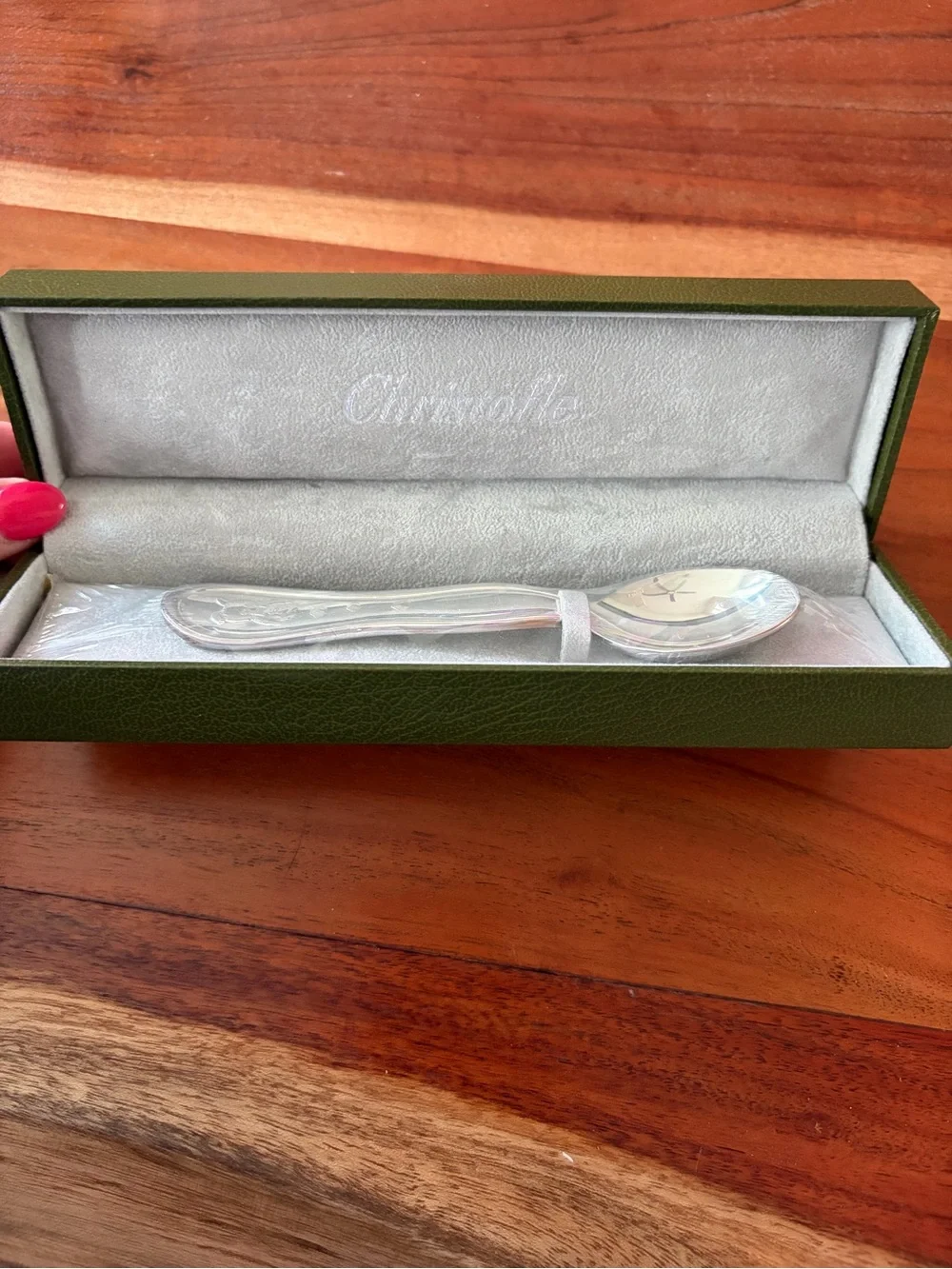 MINT New Christofle France Silver Plated Baby Spoon In Original Green Box